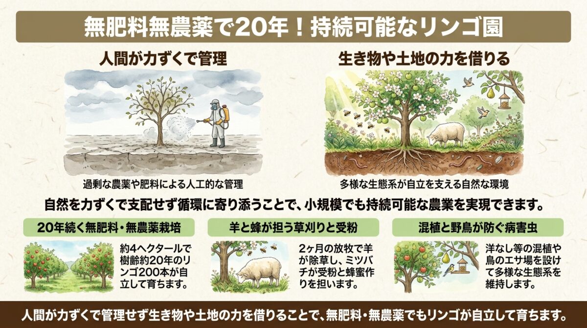 無肥料無農薬で20年!持続可能なリンゴ園