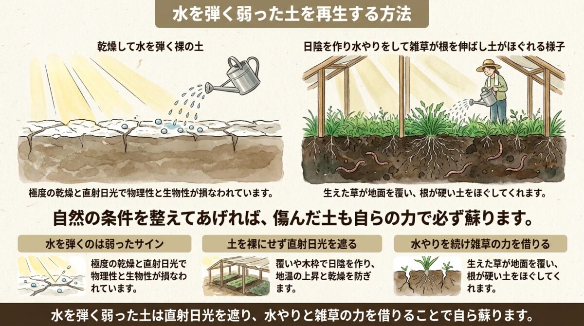 水を弾く弱った土を再生する方法