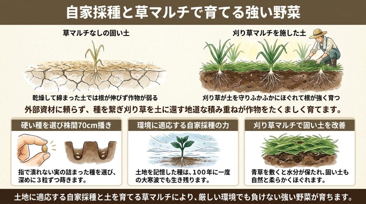 自家採種と草マルチで育てる強い野菜