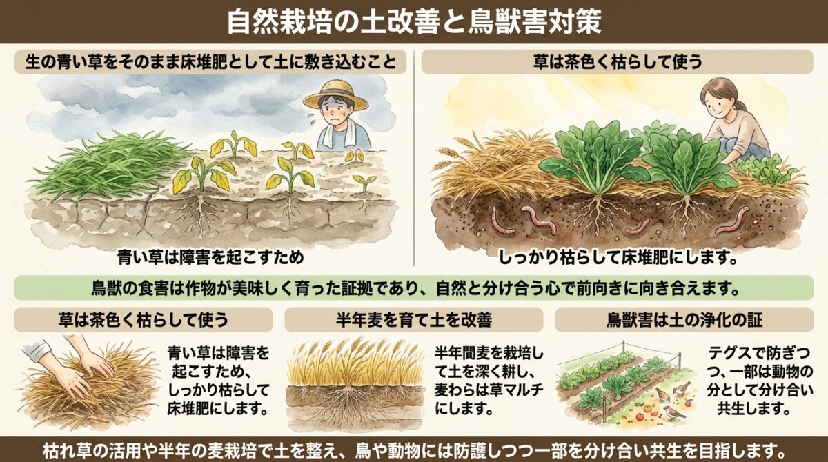 自然栽培の土改善と鳥獣害対策