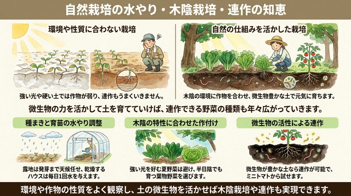 自然栽培の水やり・木陰栽培・連作の知恵