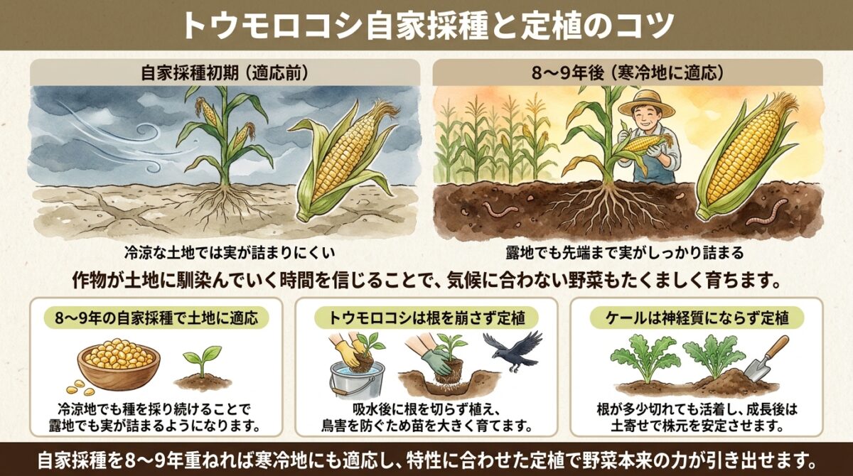 トウモロコシ自家採種と定植のコツ