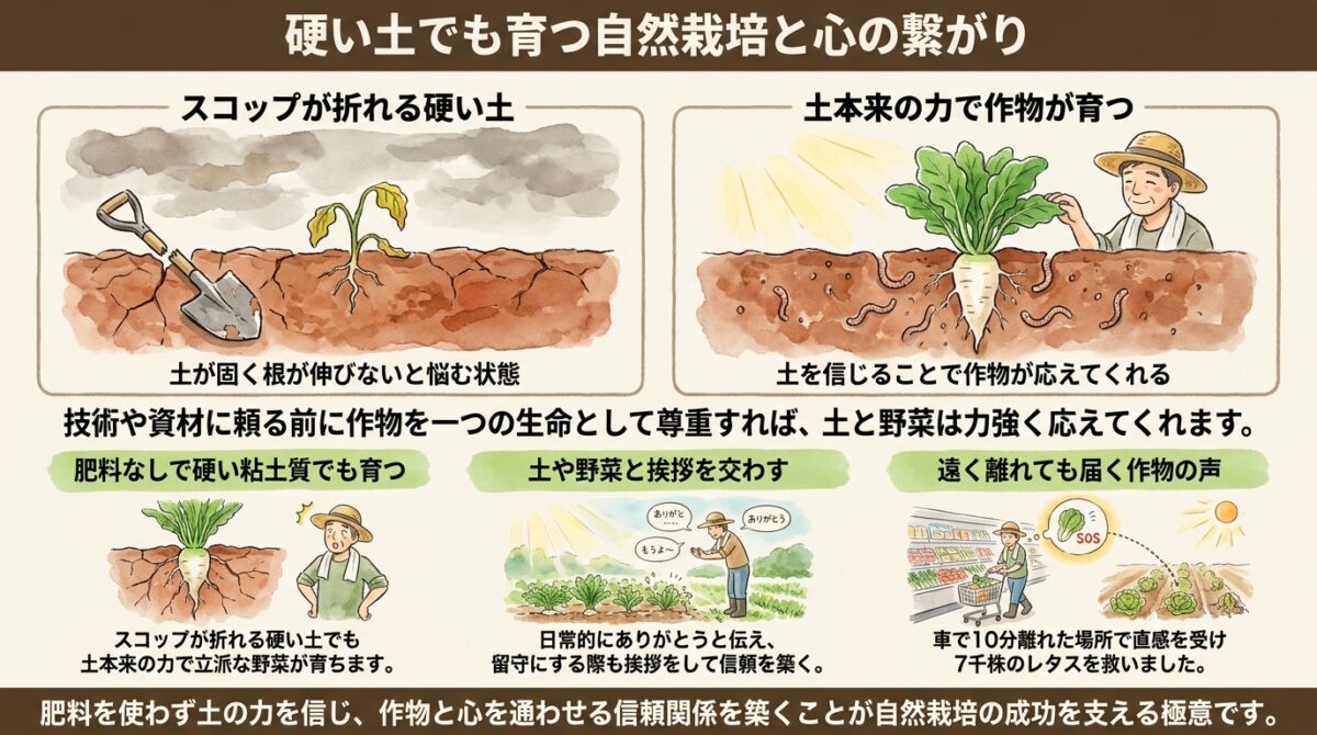 硬い土でも育つ自然栽培と心の繋がり
