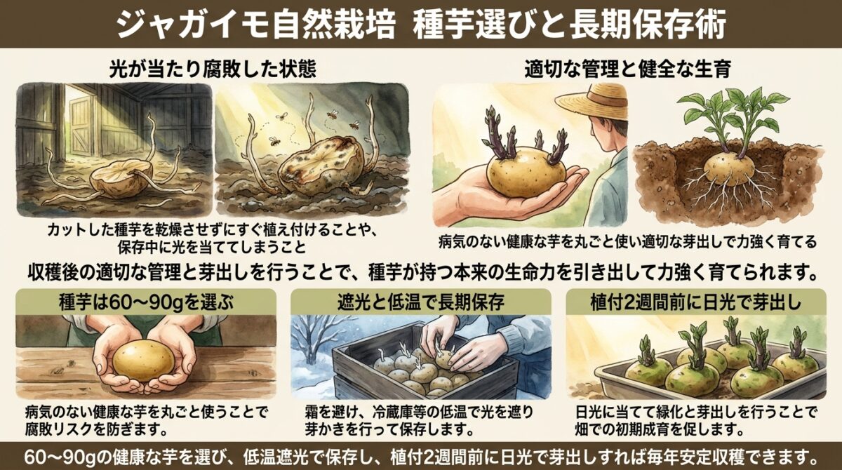 ジャガイモ自然栽培 種芋選びと長期保存術