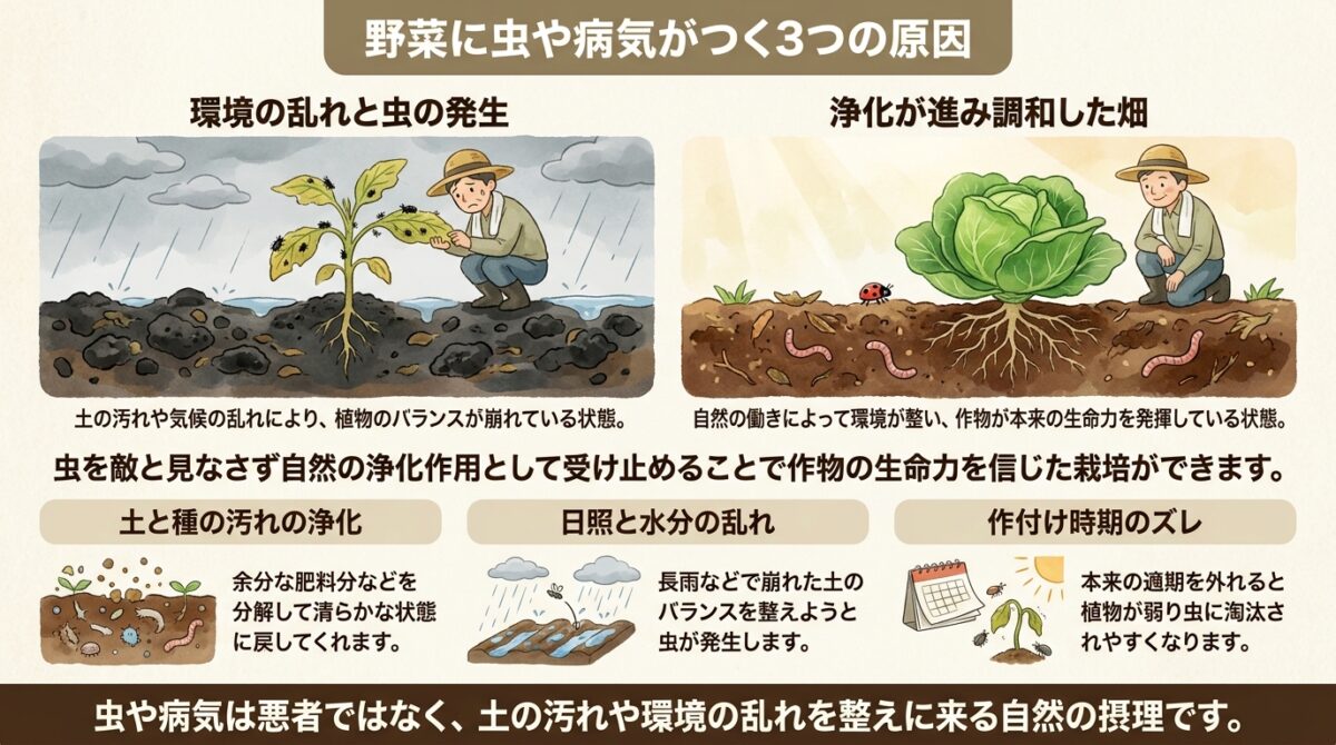 野菜に虫や病気がつく3つの原因