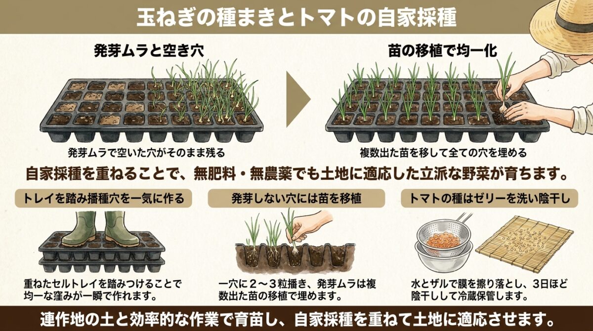 玉ねぎの種まきとトマトの自家採種