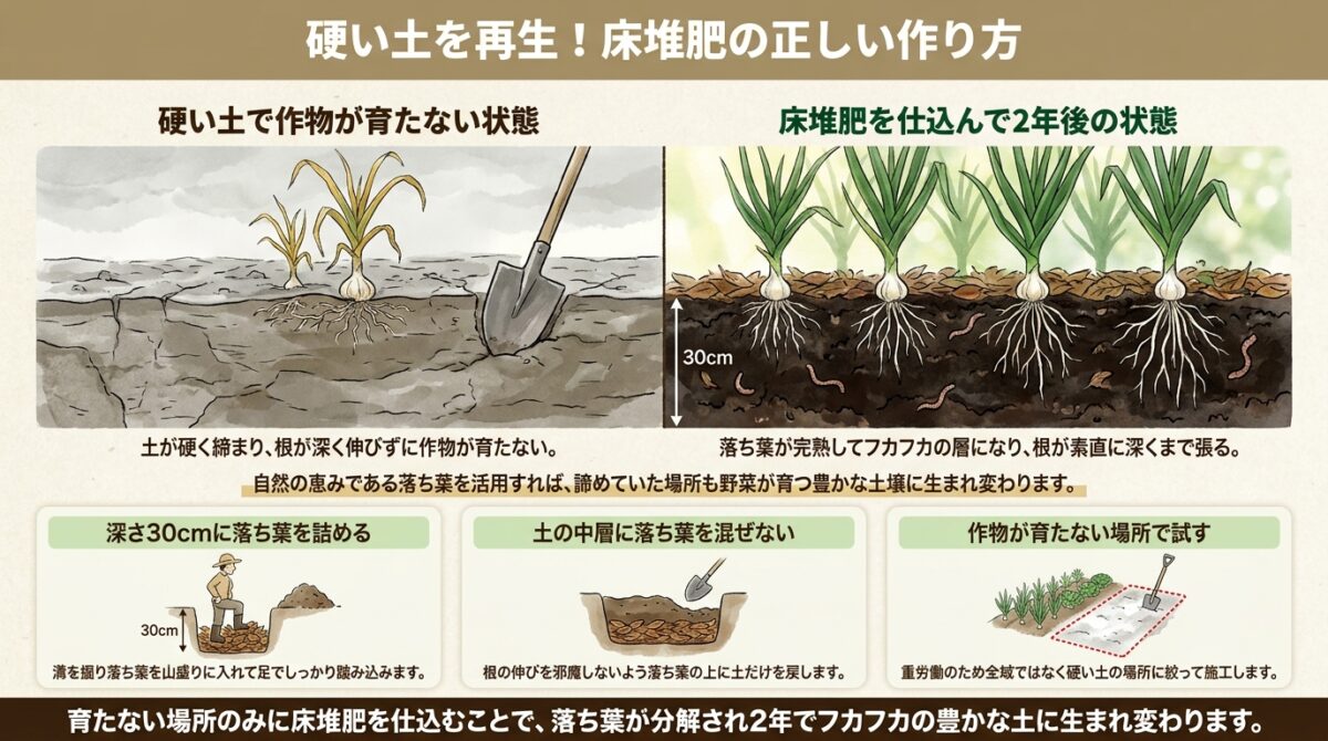 硬い土を再生!床堆肥の正しい作り方