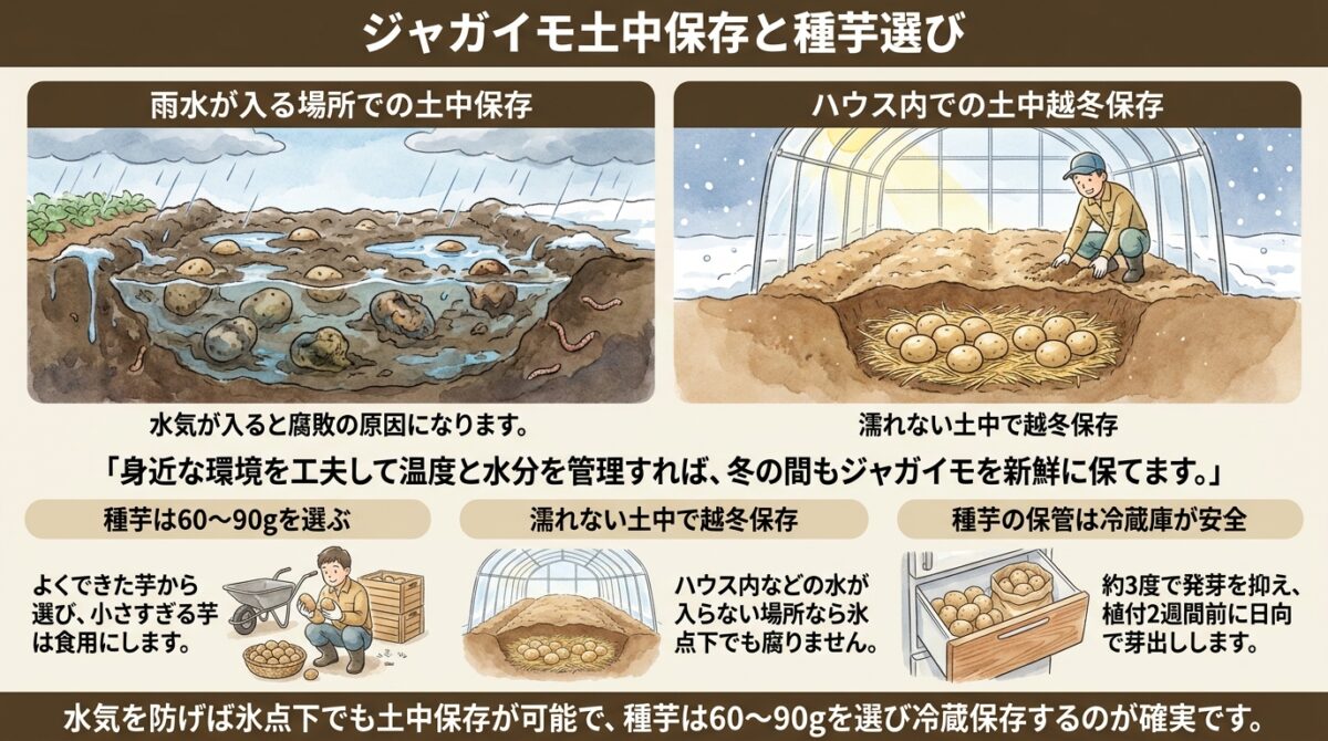 ジャガイモ土中保存と種芋選び