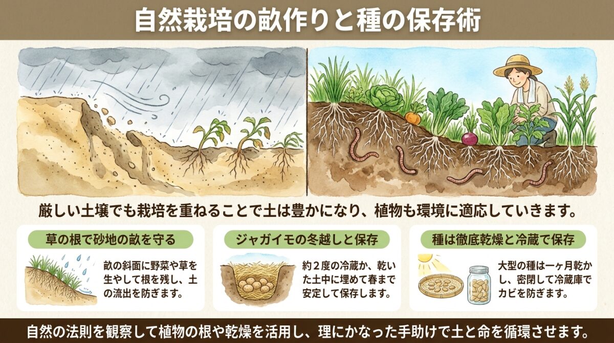 自然栽培の畝作りと種の保存術
