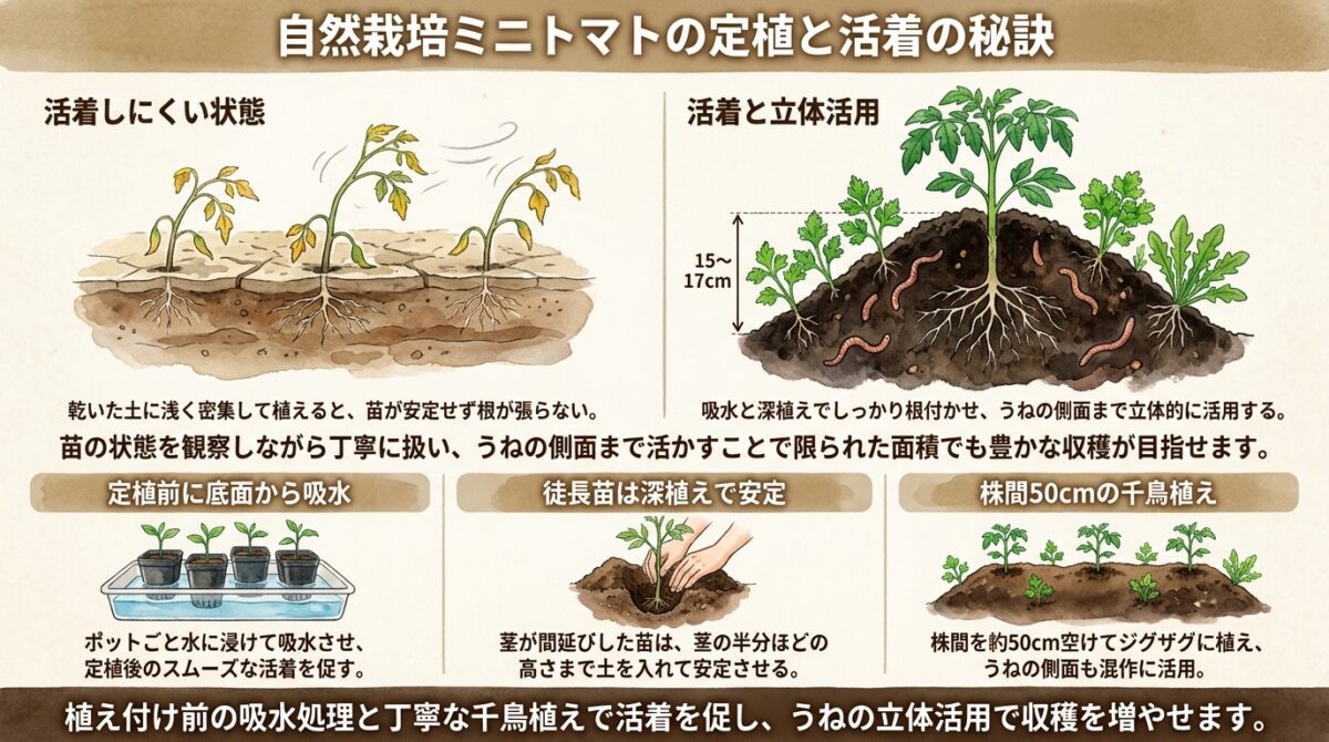 【自然栽培】ミニトマト定植の手順と活着を促す水やりの秘訣