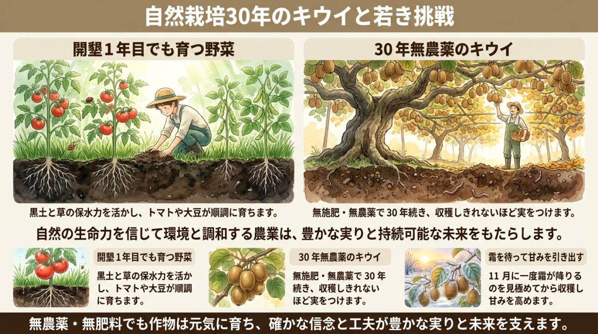自然栽培30年のキウイと若き挑戦