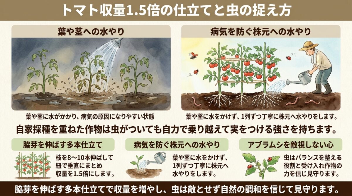 トマト収量1.5倍の仕立てと虫の捉え方