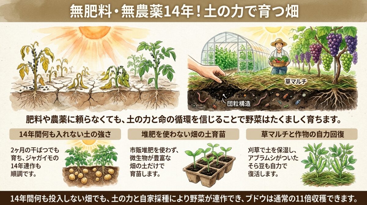 無肥料・無農薬14年!土の力で育つ畑