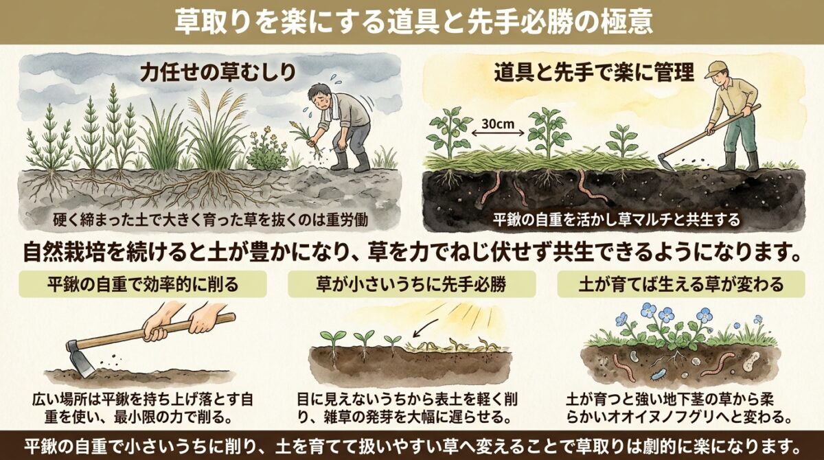 草取りを楽にする道具と先手必勝の極意