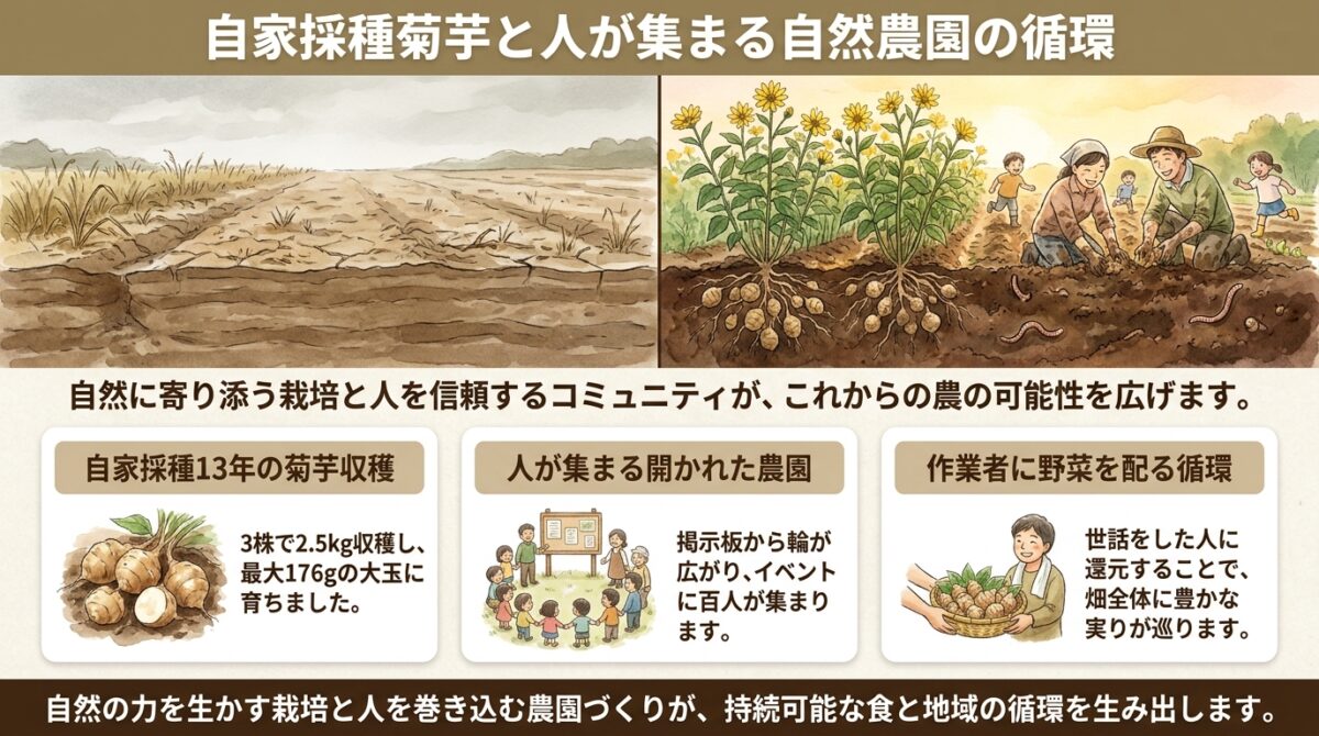 自家採種菊芋と人が集まる自然農園の循環