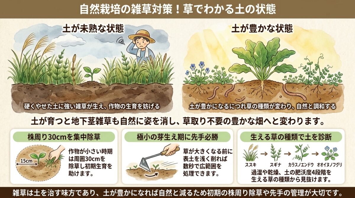 自然栽培の雑草対策!草でわかる土の状態
