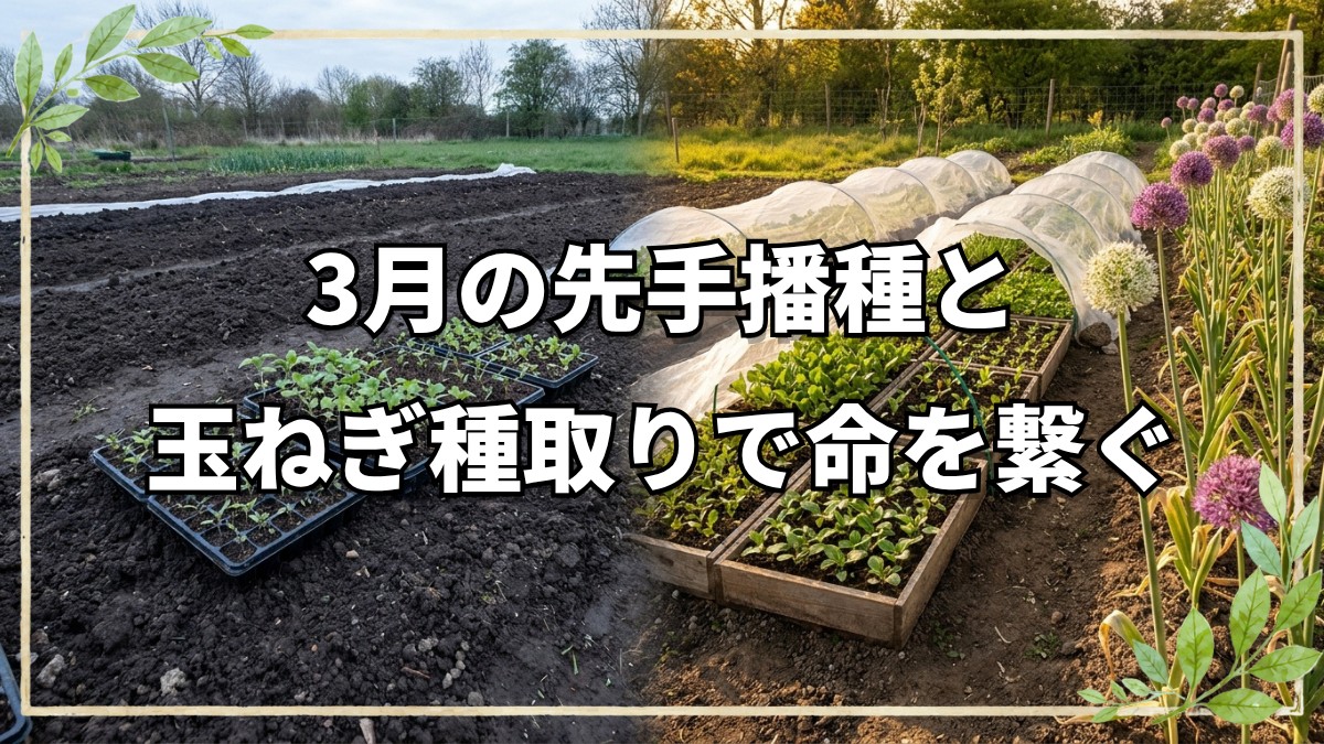 自然栽培における3月の種まきと玉ねぎの種取り方法