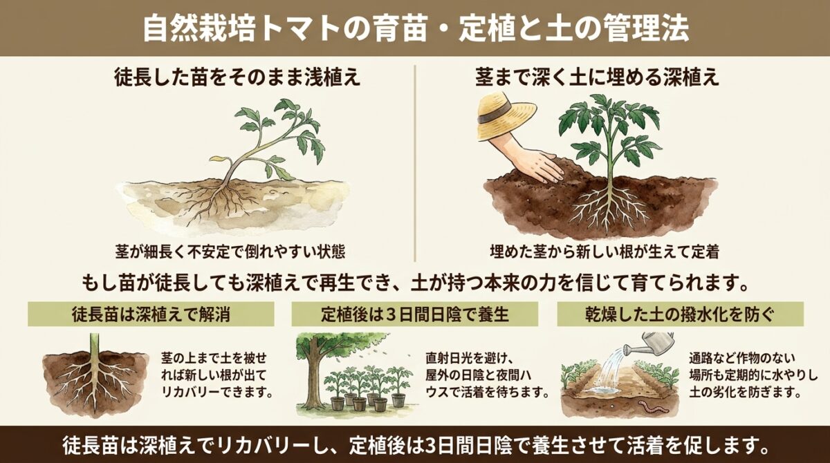 自然栽培トマトの育苗・定植と土の管理法