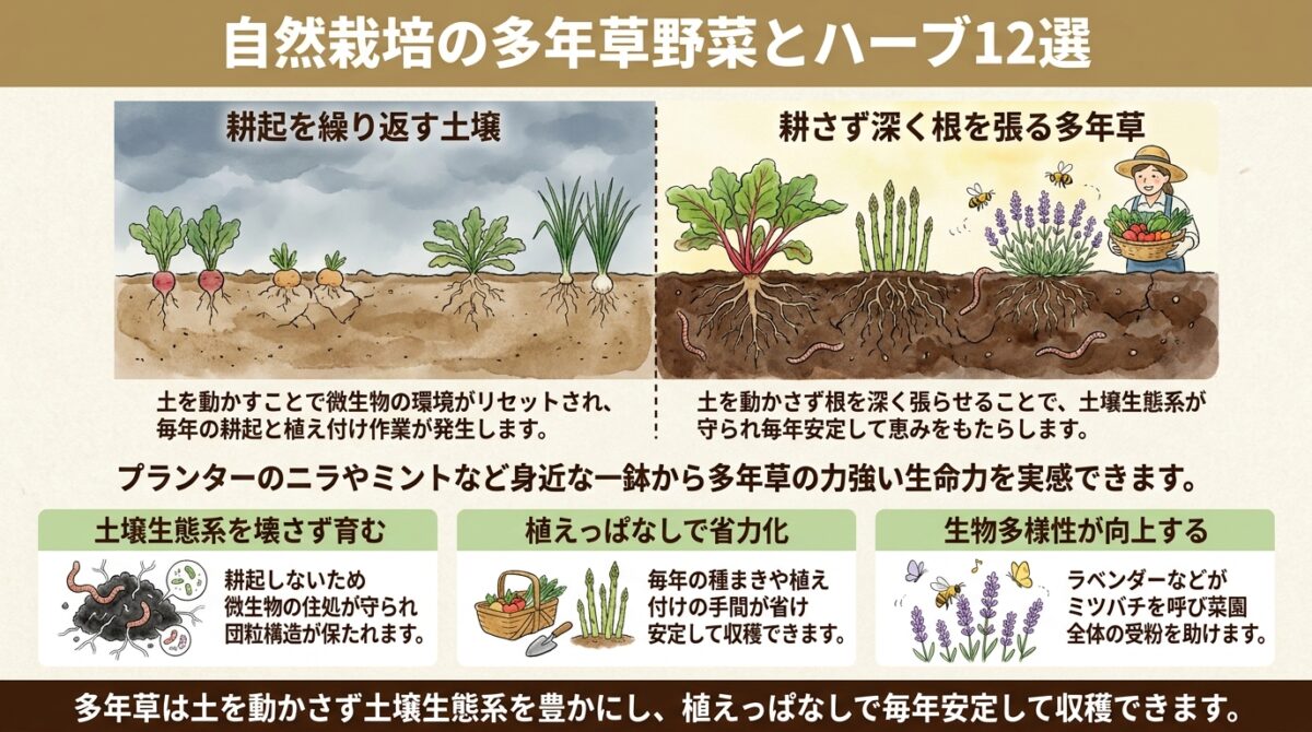自然栽培の多年草野菜とハーブ12選
