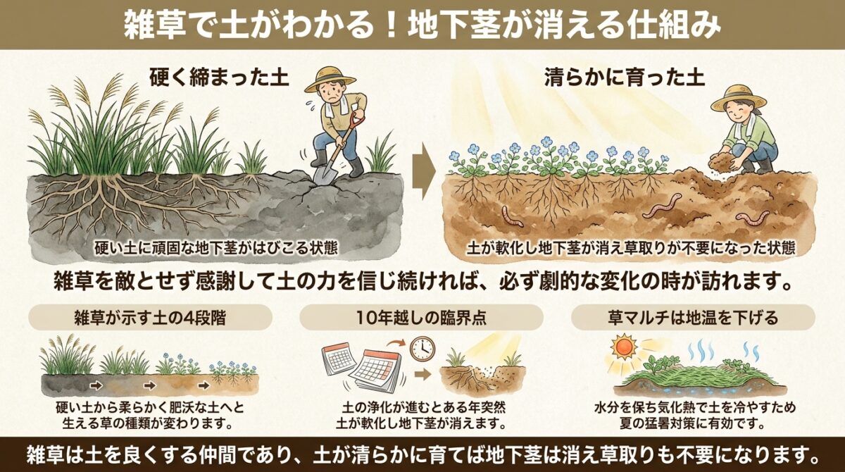 雑草で土がわかる!地下茎が消える仕組み