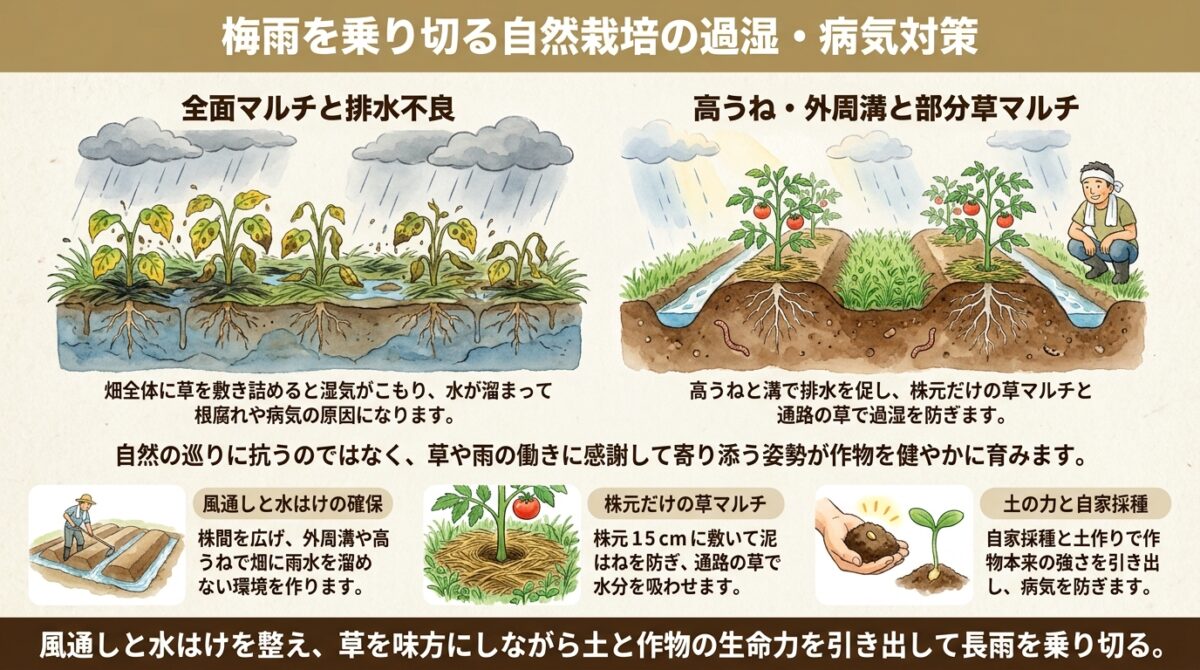 梅雨を乗り切る自然栽培の過湿・病気対策
