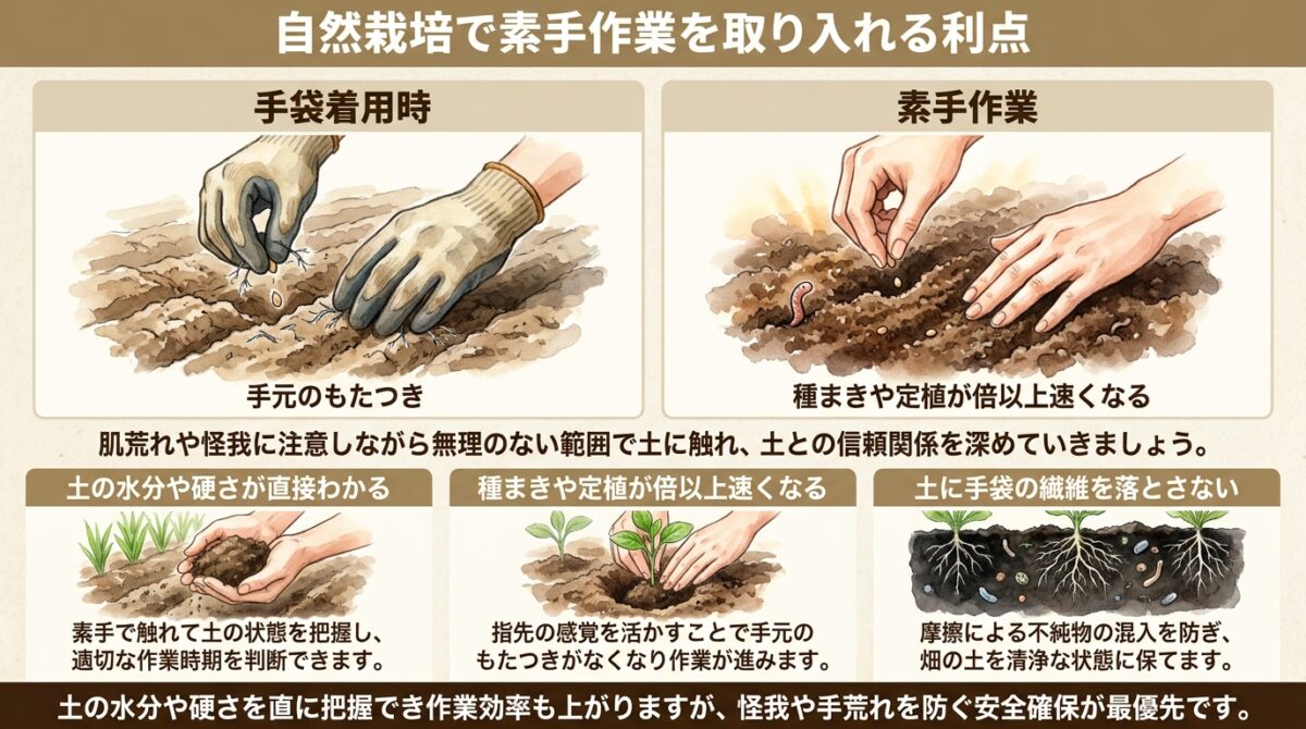 自然栽培で素手作業を取り入れる利点