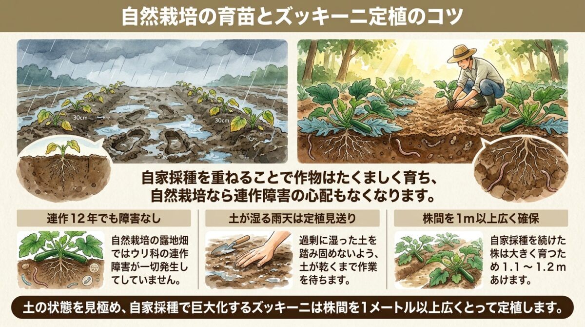 自然栽培の育苗ハウス見学とズッキーニ定植のポイント