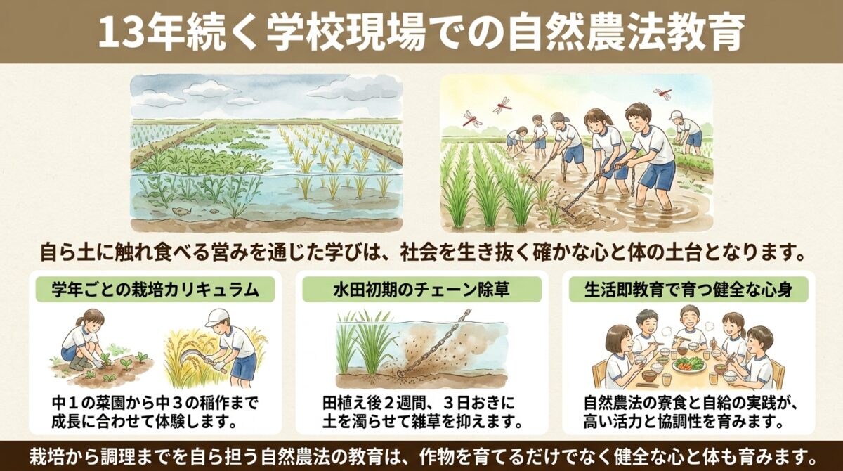13年続く学校の自然農法教育|MIHO美学院中等教育学校の取り組みとチェーン除草の実践