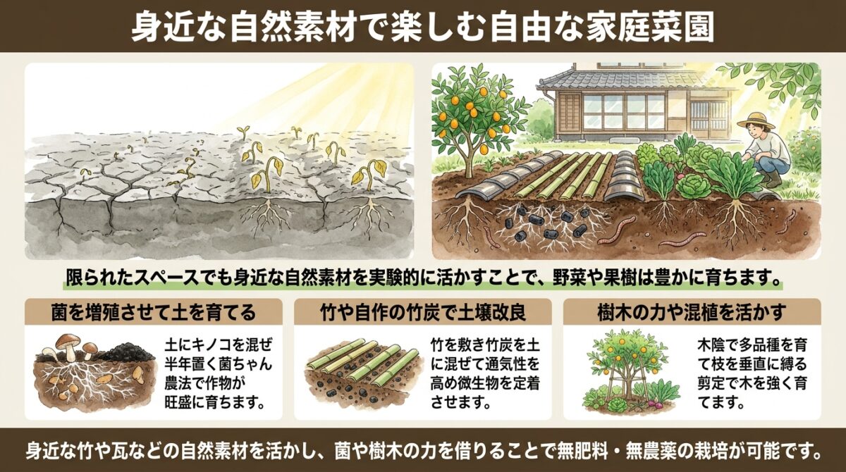 山口県の古民家で見学する自由な菜園づくり|菌ちゃん農法から混植・果樹の知恵まで