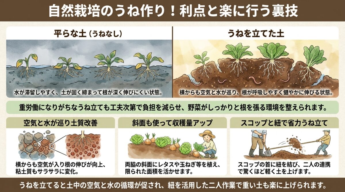 自然栽培における畝作りの利点と欠点|斜面の活用法と2人で行う楽な畝上げの工夫