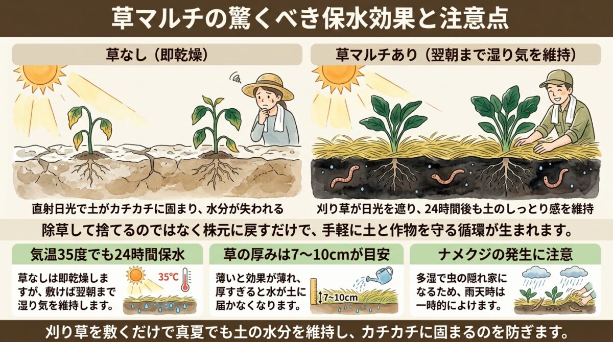草マルチの驚くべき保水効果と注意点