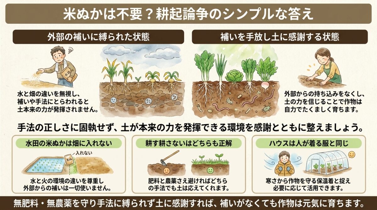 米ぬかは不要?耕起論争のシンプルな答え