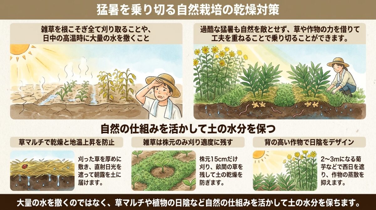 猛暑を乗り切る自然栽培の乾燥対策