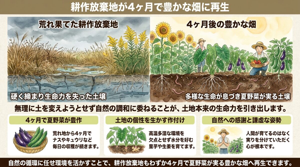 耕作放棄地が4ヶ月で豊かな畑に再生