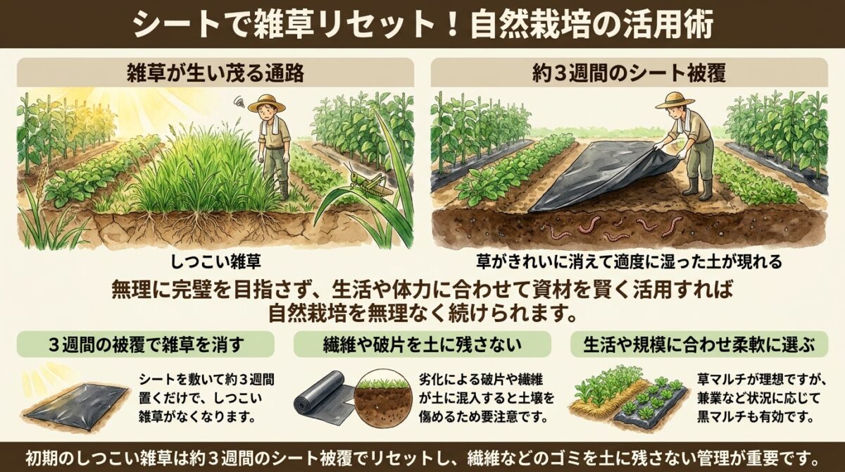 シートで雑草リセット!自然栽培の活用術