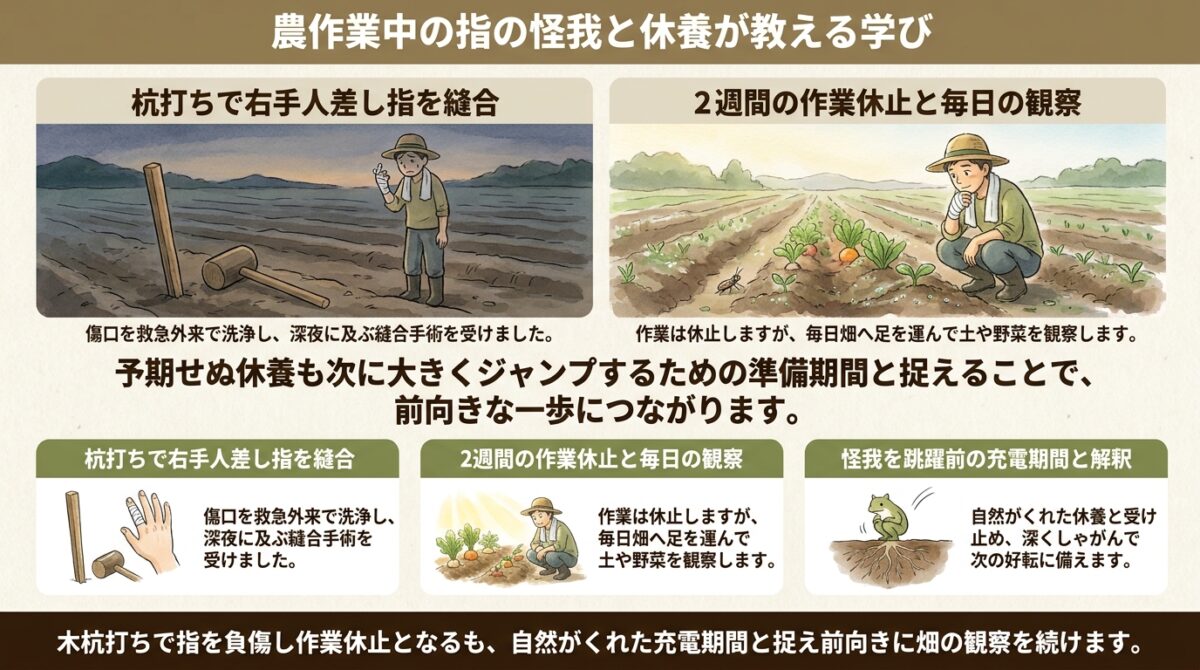 農作業中の指の怪我と休養が教える学び