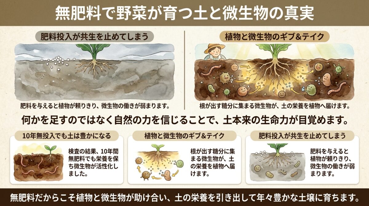 無肥料で野菜が育つ土と微生物の真実