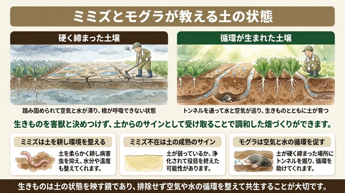 ミミズとモグラが教える土の状態