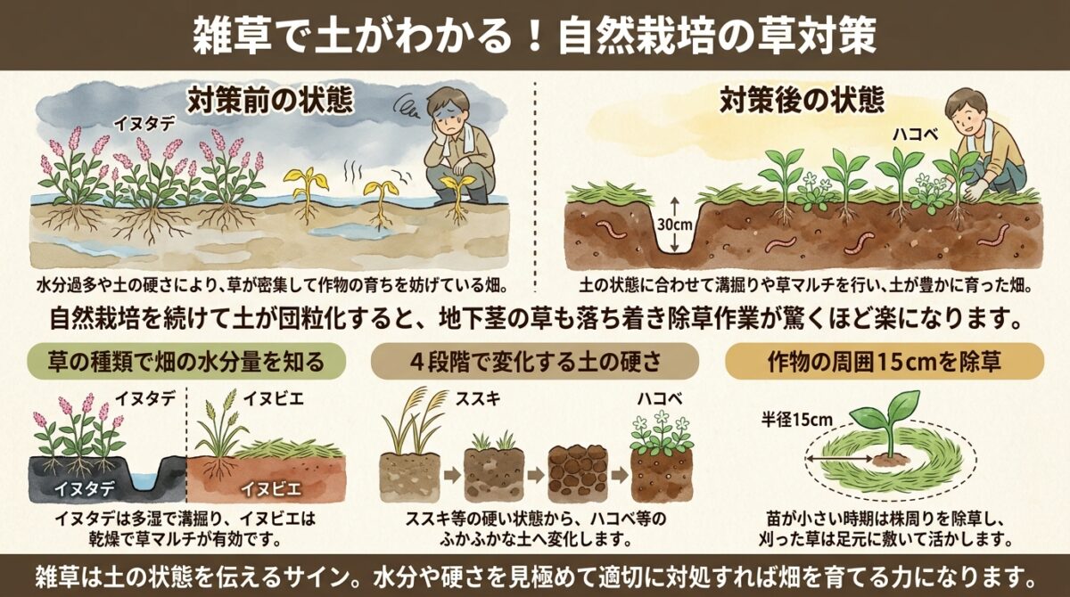 【自然栽培】雑草は土を治す味方だった!生えている草から土の状態を読み解く観察眼と付き合い方