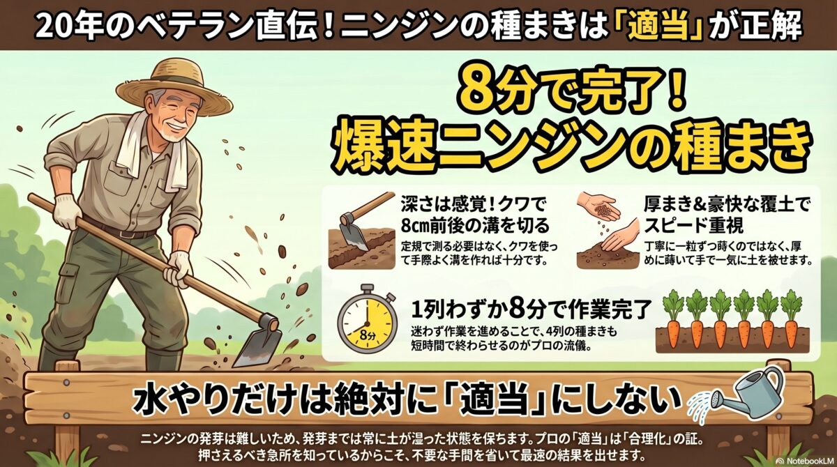 自然栽培 人参の種まき インフォグラフィック