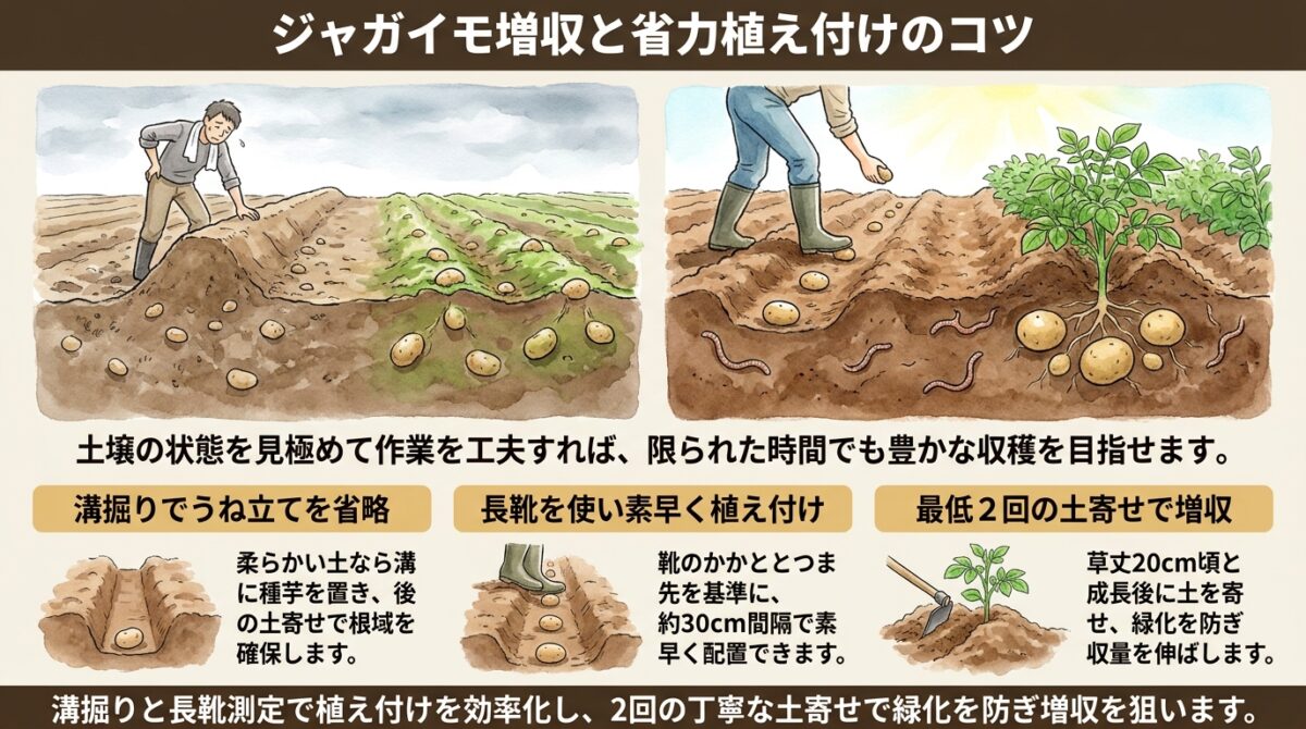 ジャガイモ増収と省力植え付けのコツ