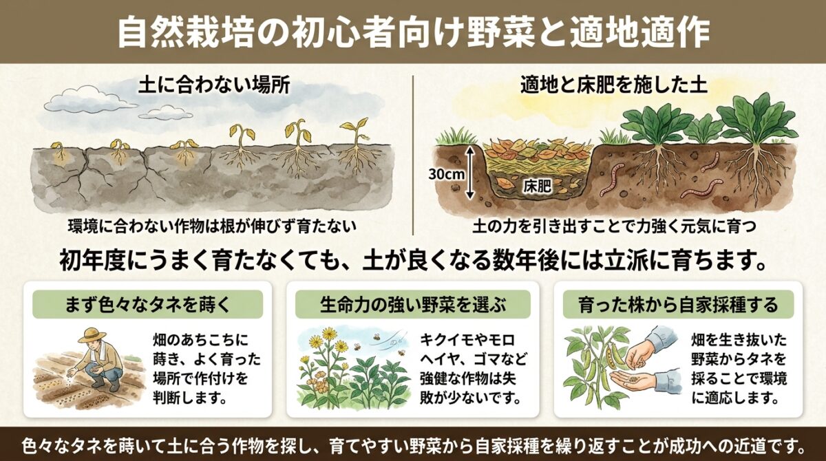 自然栽培の初心者向け野菜と適地適作