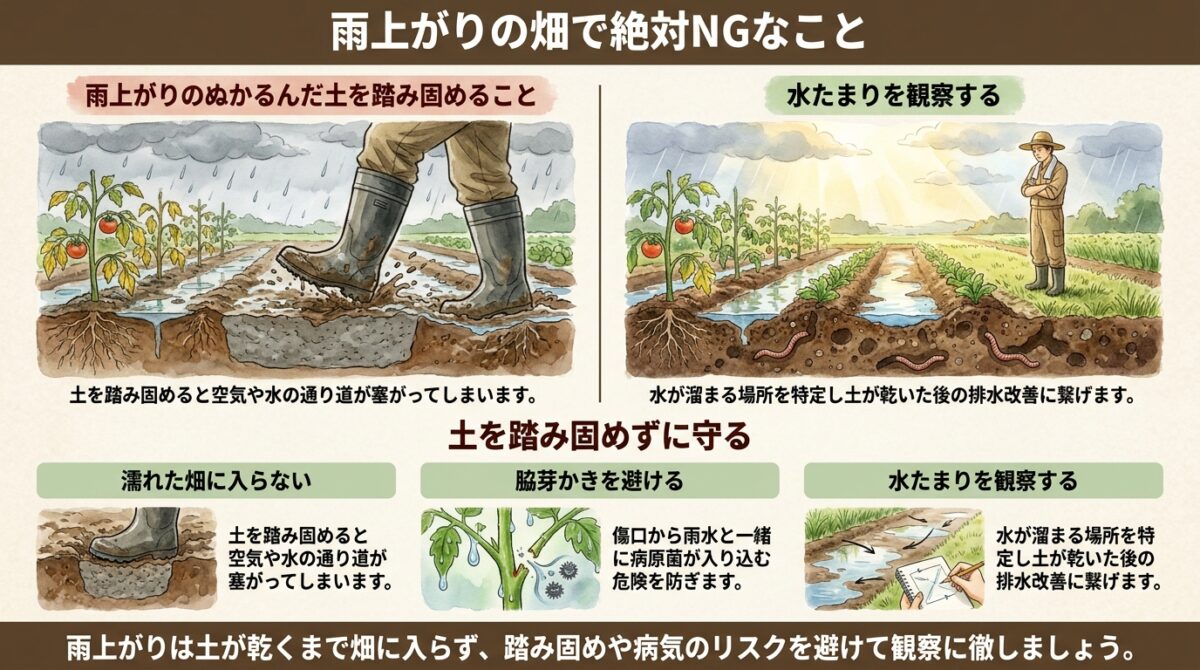 梅雨や大雨の後に絶対やってはいけないこと|土を弱らせないための管理と雨後の活用法