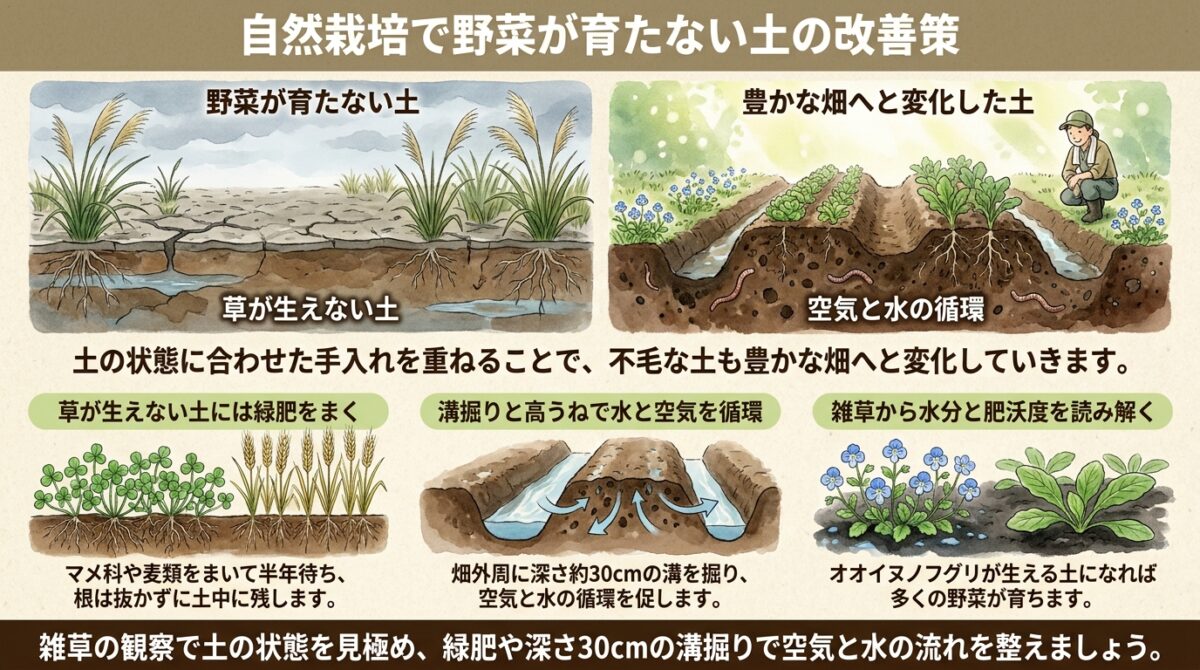 自然栽培で野菜が育たないときの対処法|土の再生と雑草が教える土壌のサイン