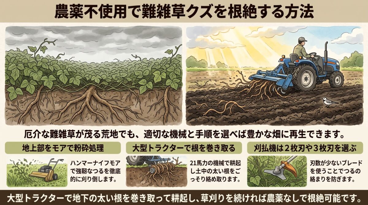 農薬不使用で難雑草クズを根絶する方法