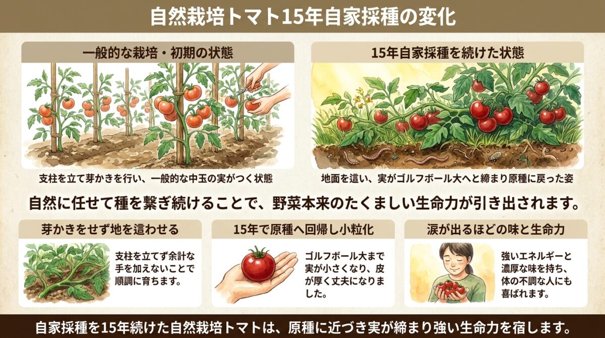 自然栽培トマト15年自家採種の変化