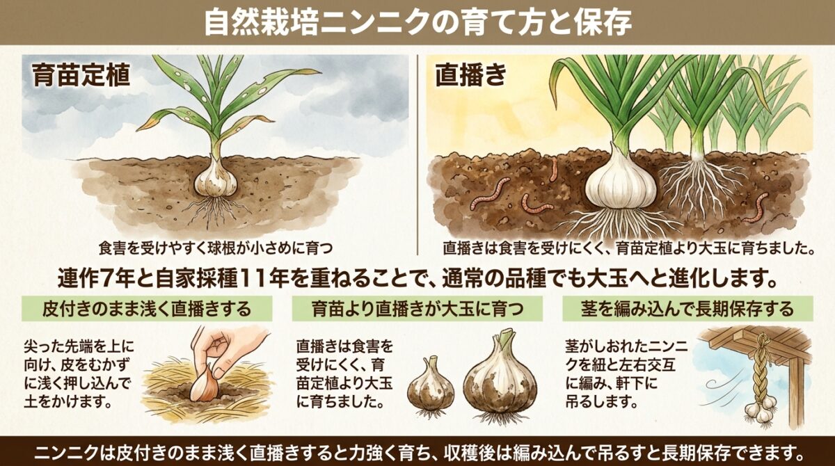 自然栽培におけるニンニクの育て方!植え付けから収穫・編み込み保存まで