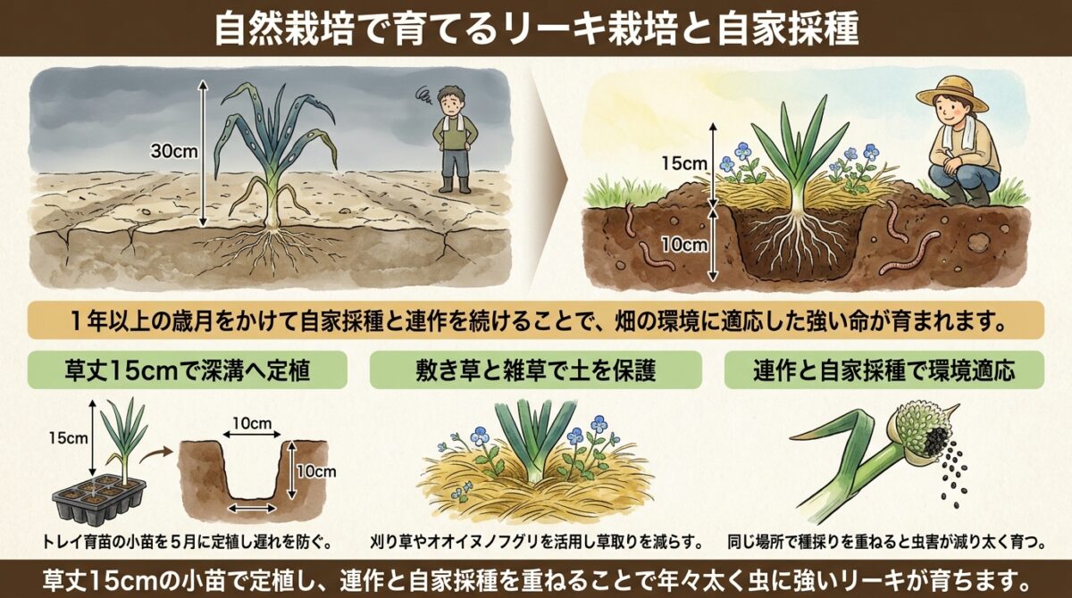 自然栽培で育てるリーキ栽培と自家採種
