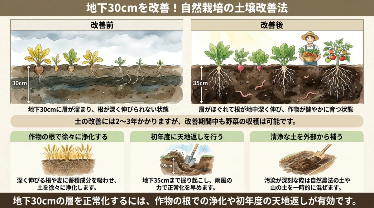 野菜の収穫量を増やす土壌改善法。地下30cmの層を正常化する手順