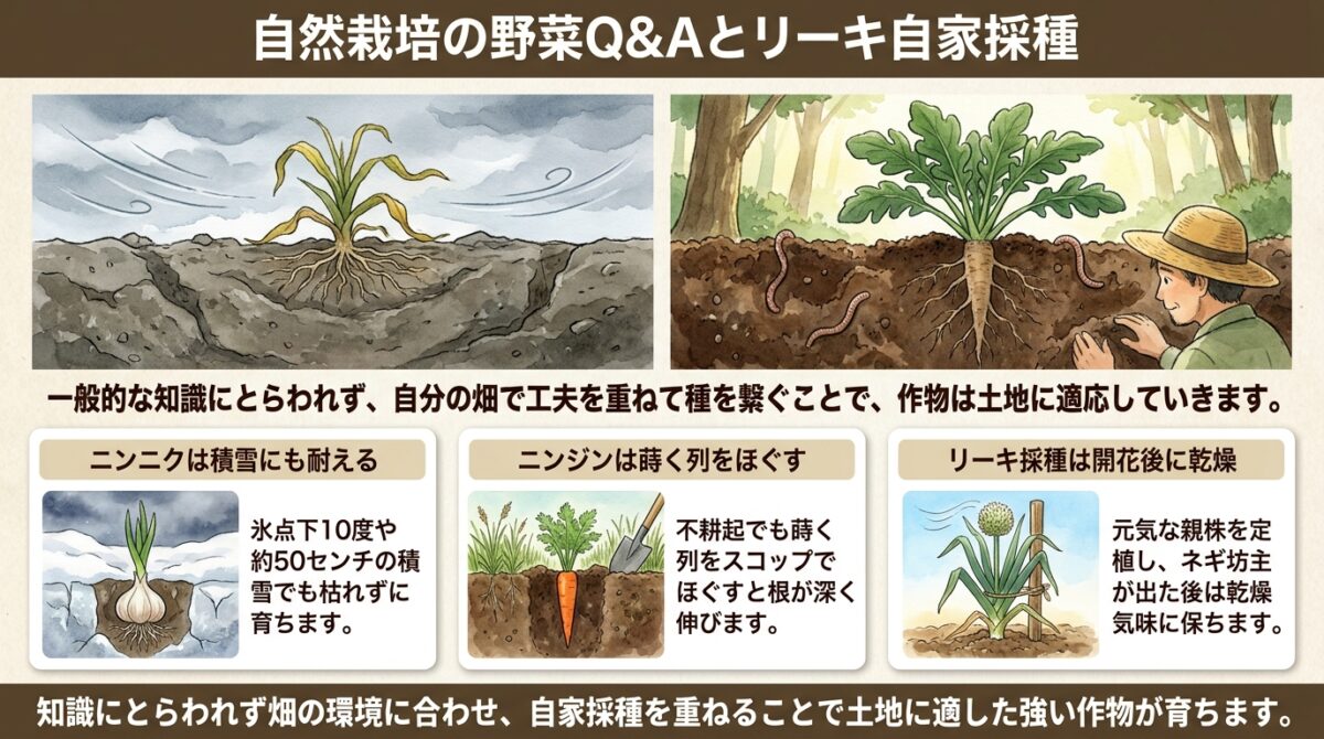 自然栽培の野菜Q&Aとリーキ自家採種